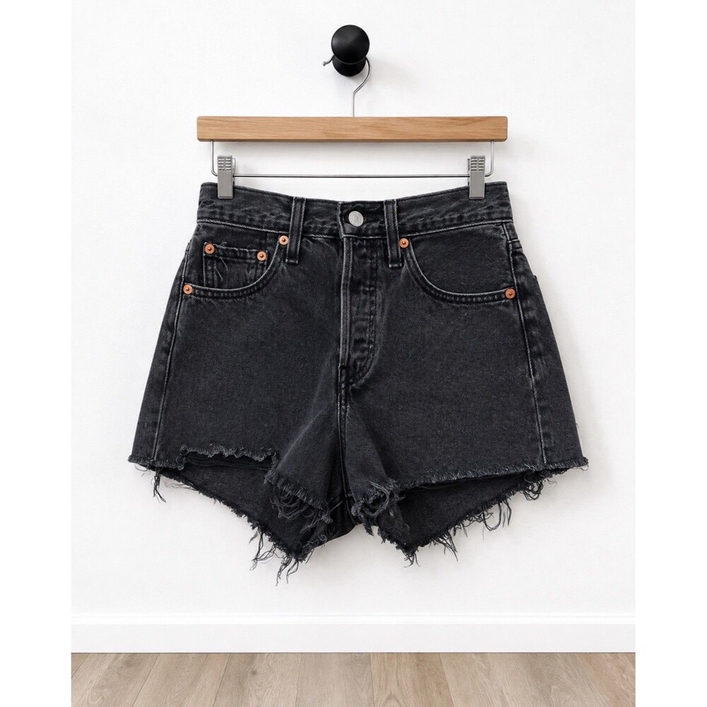 Levi’s 501 Original Women's Shorts 24 Black Wash Button Fly Frayed Hem
